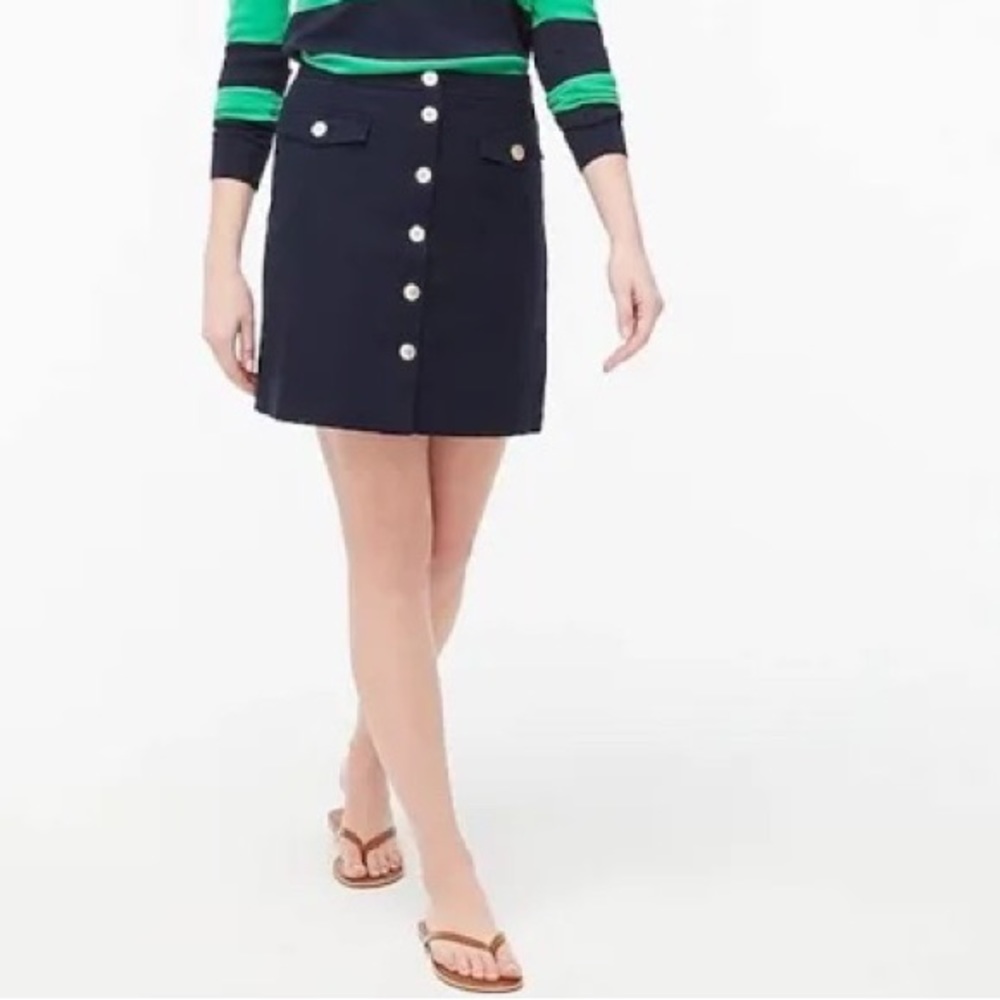 J Crew‎ Linen-blend gold button-through A-line skirt navy blue